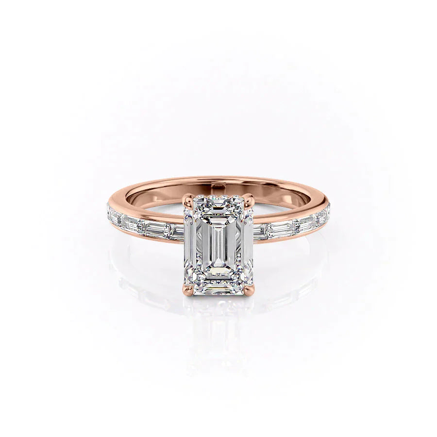 The Jennifer Set  With A 3 Carat Emerald 14K Rose Gold Moissanite