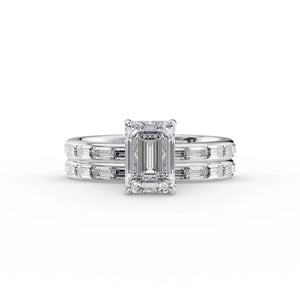 The Jennifer Set  With A 1.5 Carat Emerald 14K White Gold Moissanite