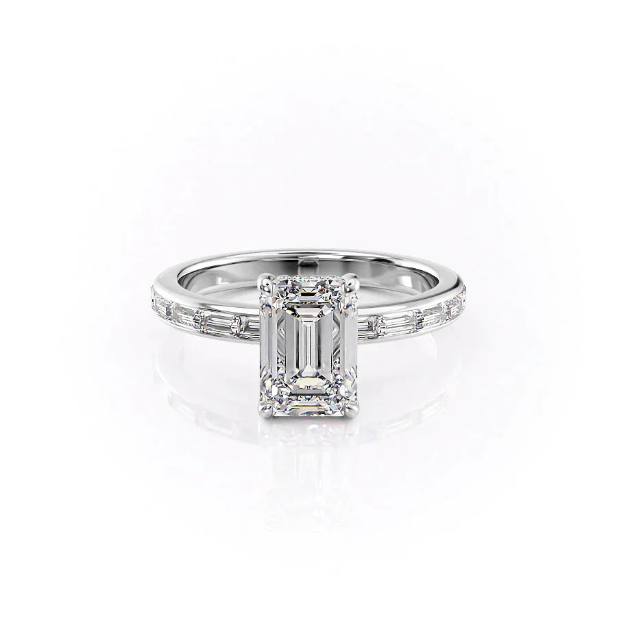 The Jennifer Set  With A 4 Carat Emerald 18K White Gold Moissanite