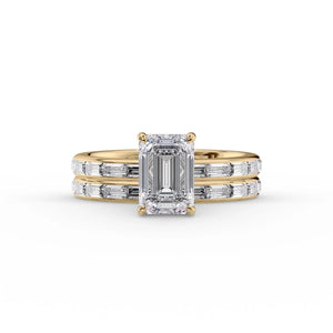 The Jennifer Set  With A 3 Carat Emerald 18K Yellow Gold Moissanite