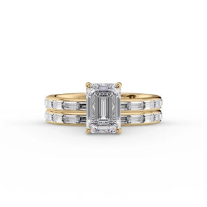 The Jennifer Set  With A 3 Carat Emerald 18K Yellow Gold Moissanite