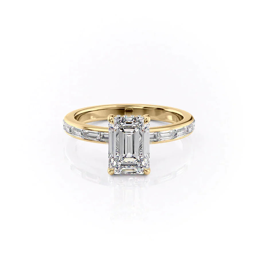 The Jennifer Set  With A 3.5 Carat Emerald 18K Yellow Gold Moissanite