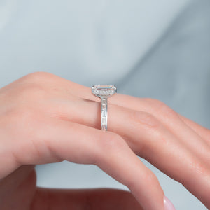 The Jennifer Set  With A 3 Carat Emerald 14K White Gold Moissanite