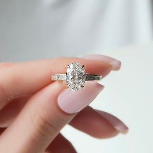 The Jennifer Set  With A 3 Carat Oval 18K Yellow Gold Moissanite