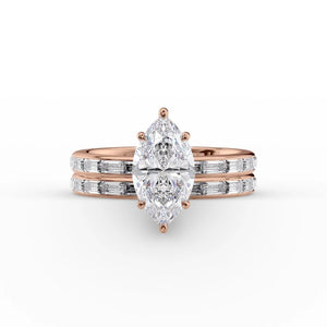The Jennifer Set  With A 3 Carat Marquise 14K Rose Gold Moissanite