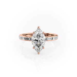 The Jennifer Set  With A 3 Carat Marquise 14K Rose Gold Moissanite