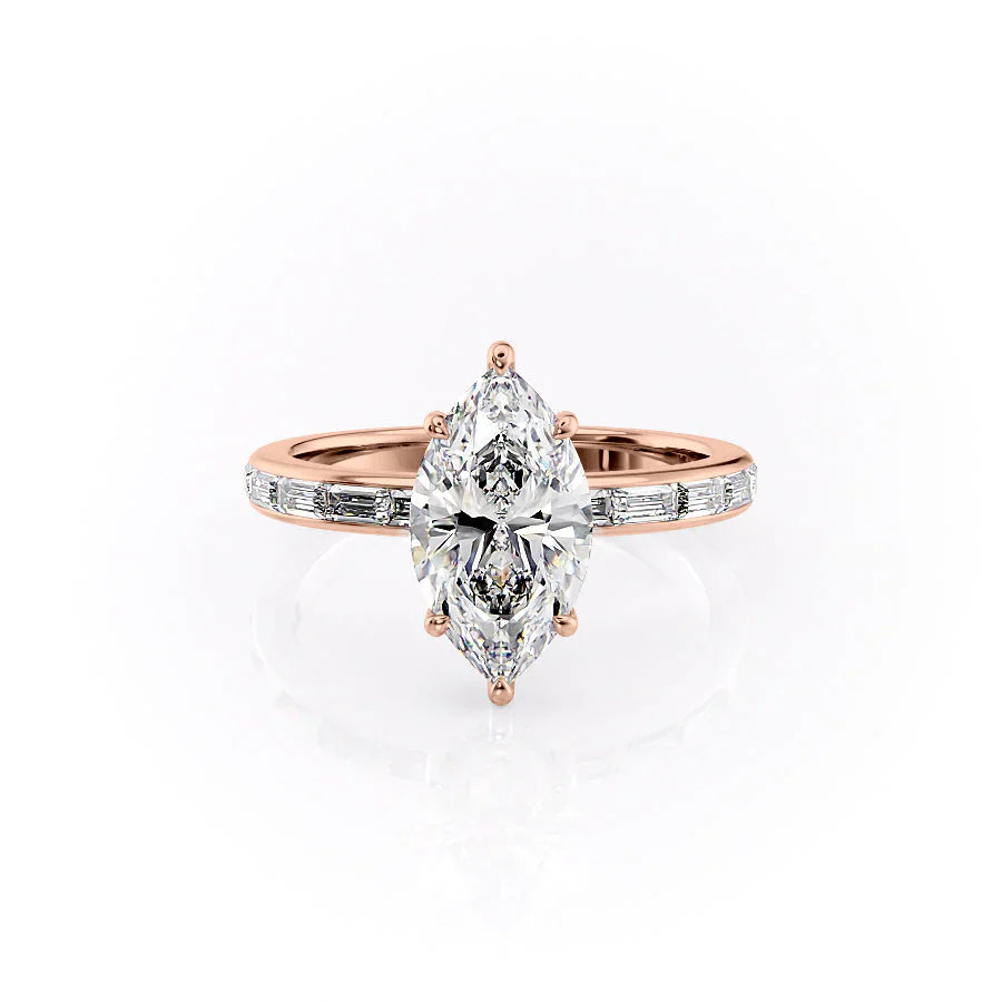 The Jennifer Set  With A 4.5 Carat Marquise 14K Rose Gold Moissanite