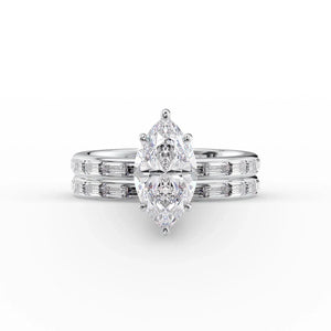 The Jennifer Set  With A 3.5 Carat Marquise 14K White Gold Moissanite