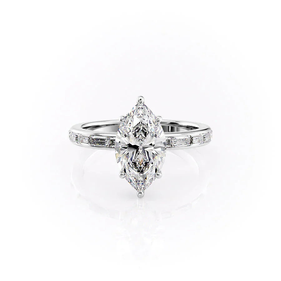 The Jennifer Set  With A 2.5 Carat Marquise 14K White Gold Moissanite