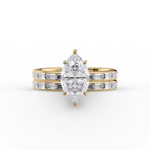 The Jennifer Set  With A 3 Carat Marquise 18K Yellow Gold Moissanite