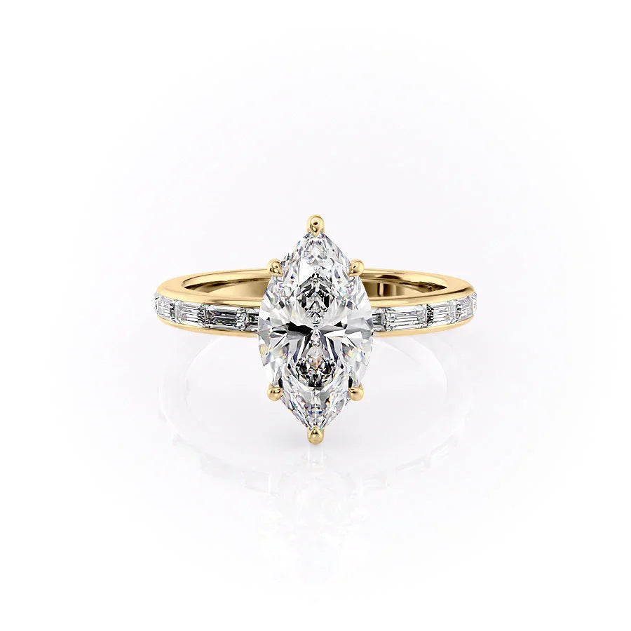 The Jennifer Set  With A 4.5 Carat Marquise 18K Yellow Gold Moissanite