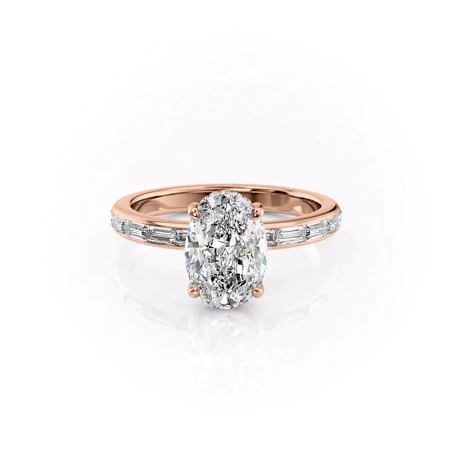 The Jennifer Set  With A 5 Carat Oval 14K Rose Gold Moissanite
