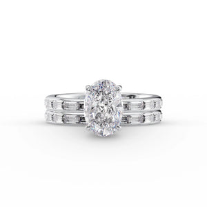 The Jennifer Set  With A 3 Carat Oval 14K White Gold Moissanite