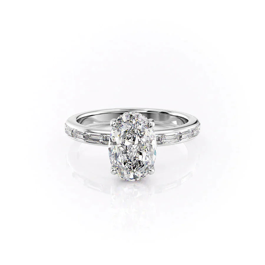 The Jennifer Set  With A 4.5 Carat Oval 14K White Gold Moissanite