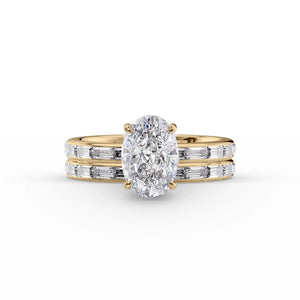 The Jennifer Set  With A 3 Carat Oval 18K Yellow Gold Moissanite