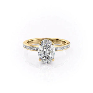 The Jennifer Set  With A 1 Carat Oval 18K Yellow Gold Moissanite