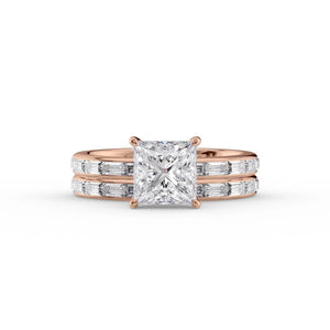 The Jennifer Set  With A 3 Carat Princess 14K Rose Gold Moissanite