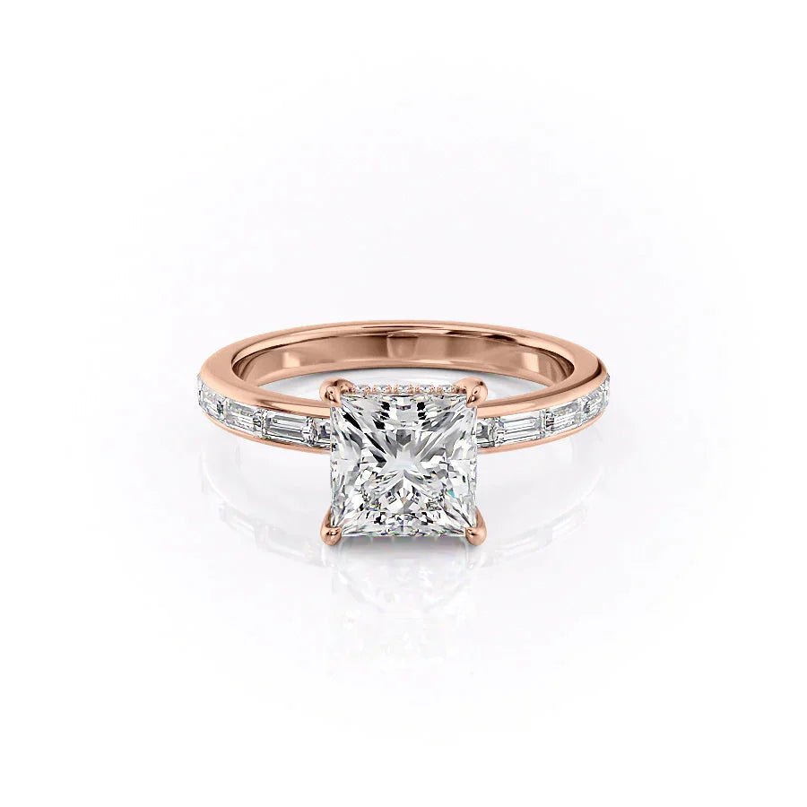 The Jennifer Set With A 2 Carat Princess 14K Rose Gold Lab Diamond