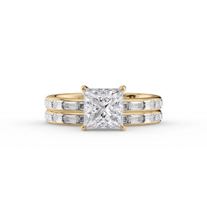The Jennifer Set  With A 3 Carat Princess 18K Yellow Gold Moissanite