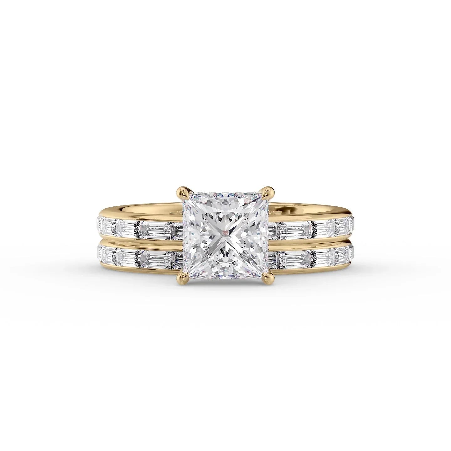 The Jennifer Set  With A 3 Carat Princess 18K Yellow Gold Moissanite