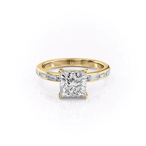 The Jennifer Set  With A 5 Carat Princess 18K Yellow Gold Moissanite