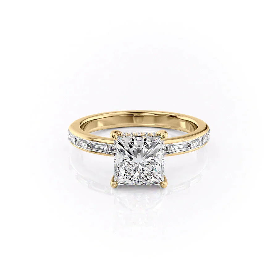The Jennifer Set  With A 3 Carat Princess 18K Yellow Gold Moissanite