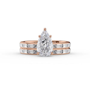 The Jennifer Set  With A 3 Carat Pear 14K Rose Gold Moissanite