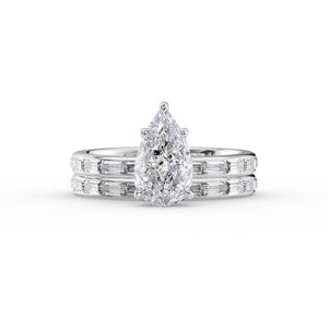 The Jennifer Set  With A 3 Carat Pear 18K White Gold Moissanite