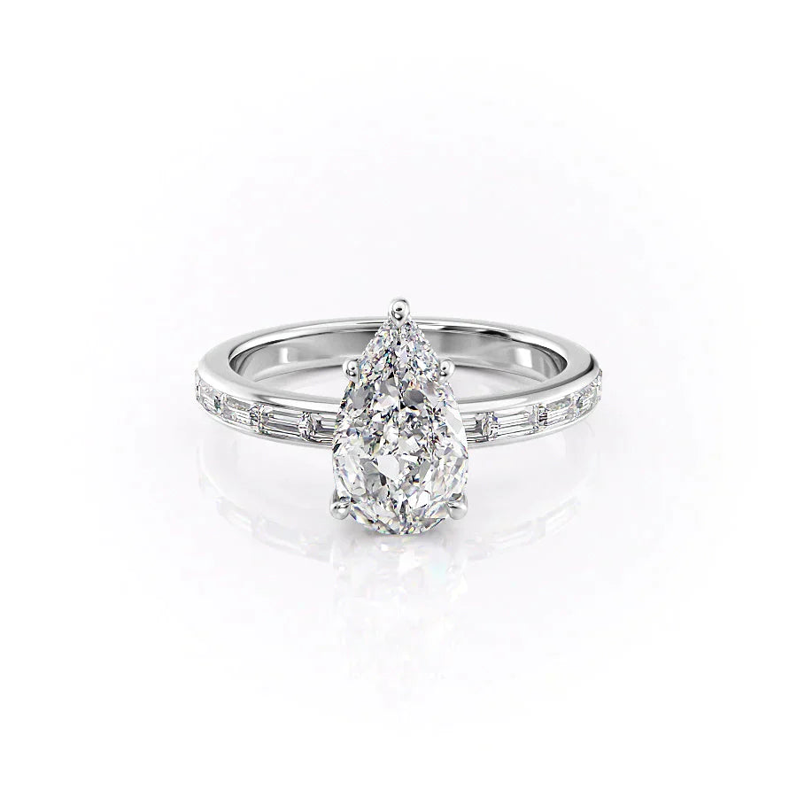 The Jennifer Set  With A 5 Carat Pear 18K White Gold Moissanite