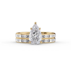 The Jennifer Set  With A 2.5 Carat Pear 14K Yellow Gold Moissanite