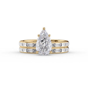 The Jennifer Set  With A 3 Carat Pear 14K Yellow Gold Moissanite