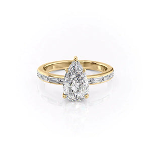 The Jennifer Set With A 3 Carat Pear 14K Yellow Gold Lab Diamond