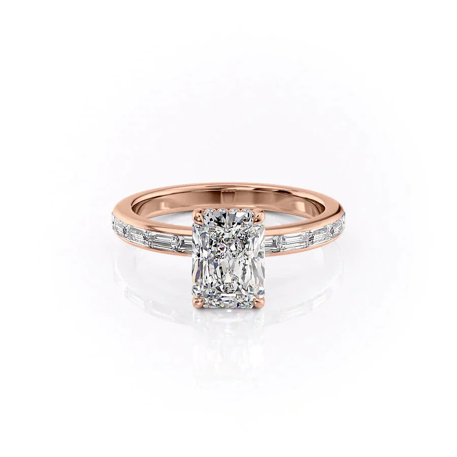 The Jennifer Set  With A 2.5 Carat Radiant 14K Rose Gold Moissanite