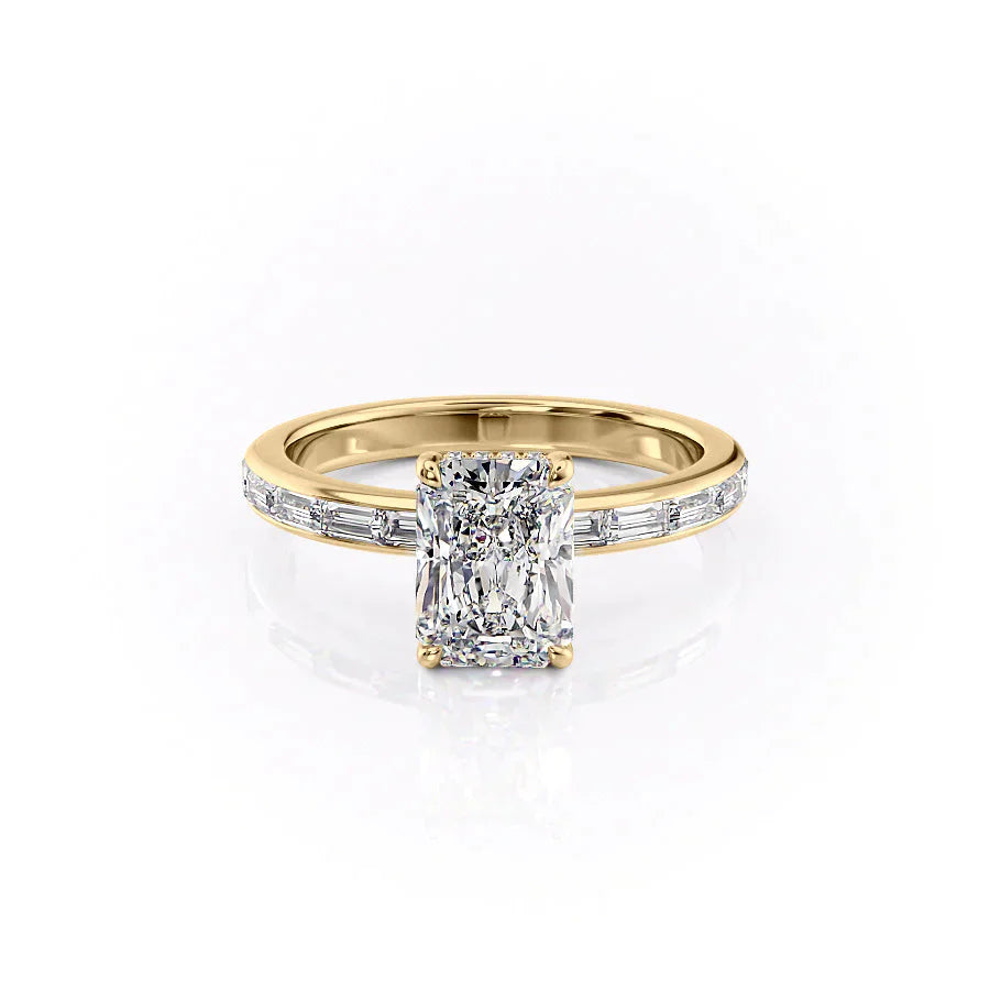 The Jennifer Set With A 1.5 Carat Radiant 18K Yellow Gold Lab Diamond