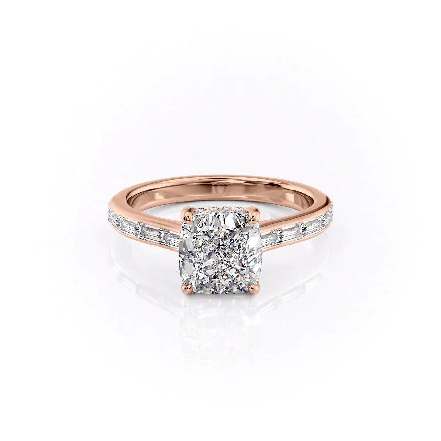 The Monica Set  With A 4 Carat Cushion 14K Rose Gold Moissanite