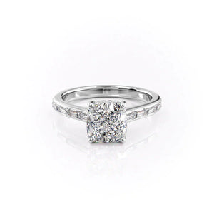 The Monica Set  With A 3 Carat Cushion 14K White Gold Moissanite