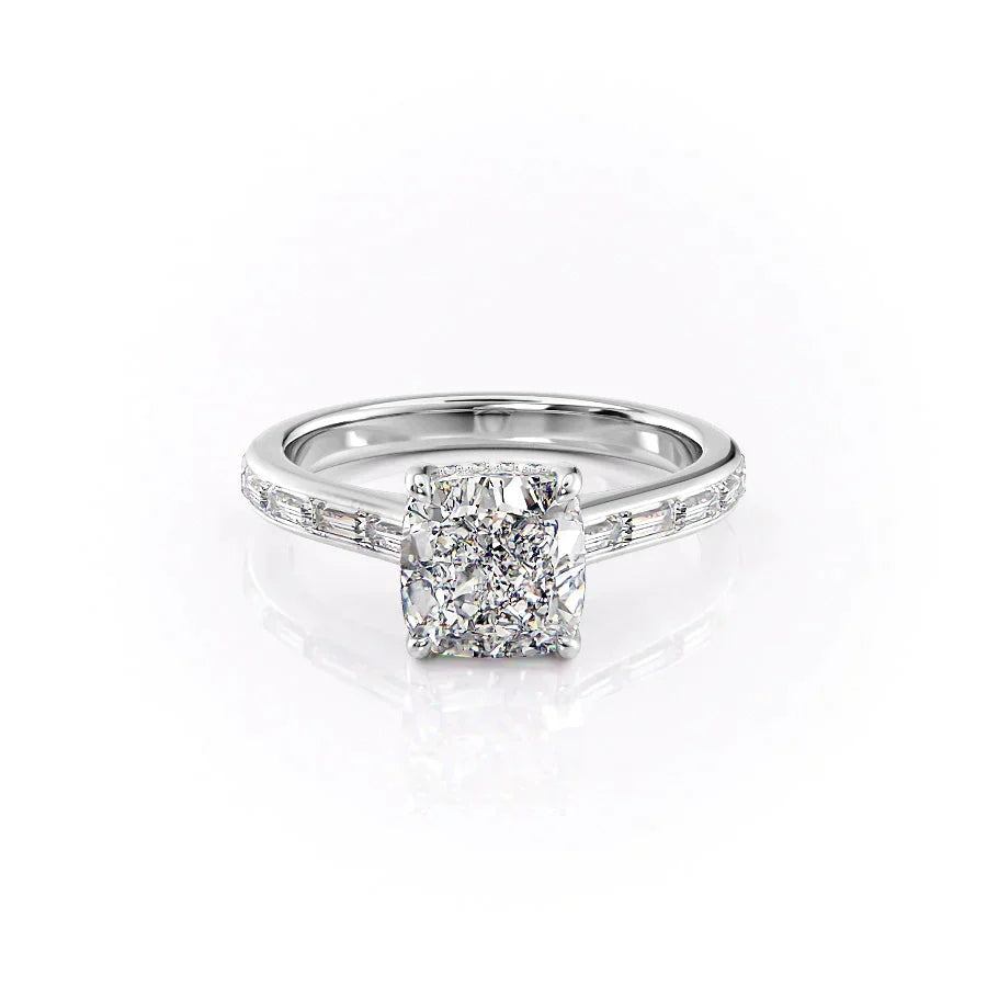 The Monica Set  With A 2.5 Carat Cushion 14K White Gold Moissanite