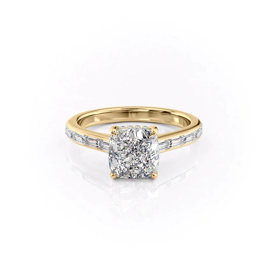 The Monica Set  With A 4.5 Carat Cushion 18K Yellow Gold Moissanite