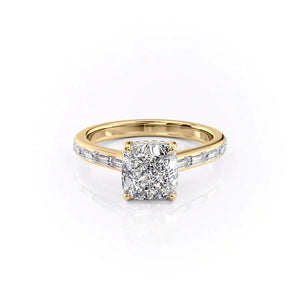 The Monica Set  With A 1 Carat Cushion 14K Yellow Gold Moissanite
