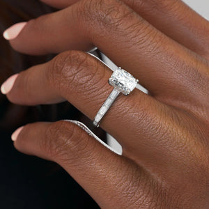 The Monica Set  With A 4 Carat E. Cushion 14K White Gold Moissanite