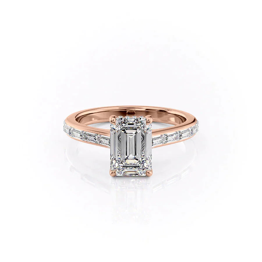 The Monica Set  With A 2 Carat Emerald 14K Rose Gold Moissanite