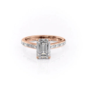 The Monica Set  With A 4 Carat Emerald 14K Rose Gold Moissanite