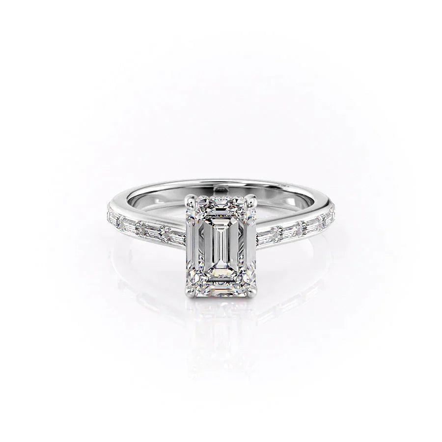 The Monica Set  With A 1 Carat Emerald 18K White Gold Moissanite