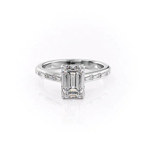 The Monica Set  With A 1.5 Carat Emerald 14K White Gold Moissanite