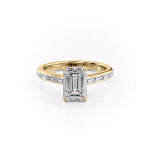 The Monica Set  With A 3.5 Carat Emerald 18K Yellow Gold Moissanite
