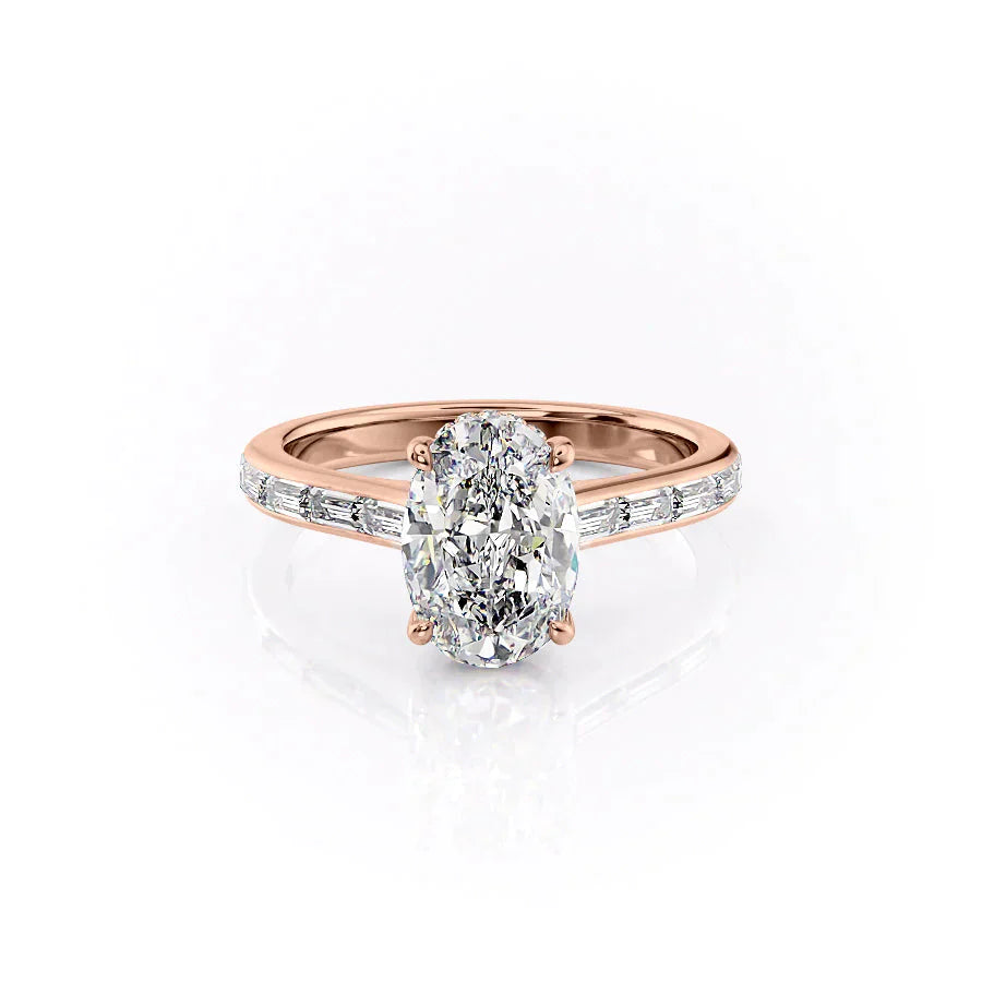The Monica Set  With A 3 Carat Oval 14K Rose Gold Moissanite