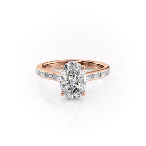 The Monica Set With A 2 Carat Oval 14K Rose Gold Lab Diamond