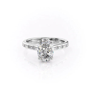 The Monica Set  With A 3.5 Carat Oval 14K White Gold Moissanite
