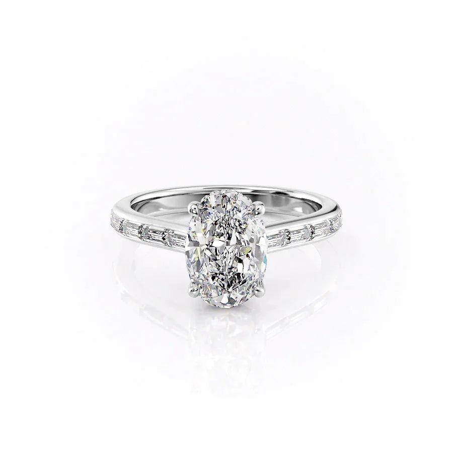 The Monica Set  With A 2.5 Carat Oval 14K White Gold Moissanite