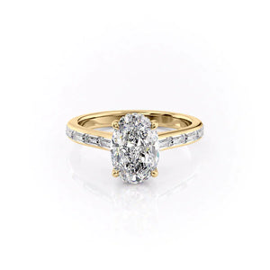The Monica Set  With A 5 Carat Oval 14K Yellow Gold Moissanite